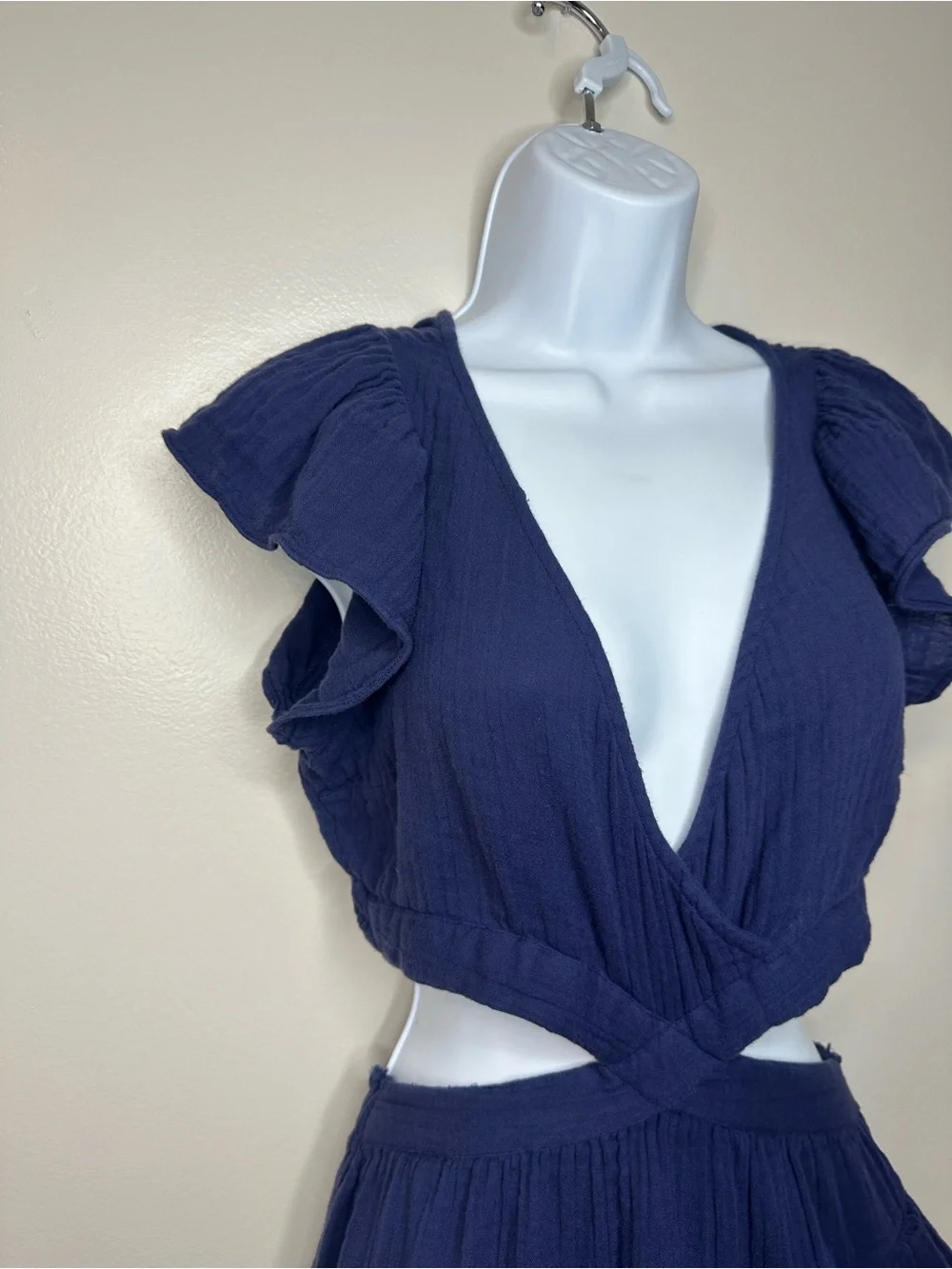 LoveShackFancy Audrina Cutout Rich Blue Ruffled Mini Dress size s